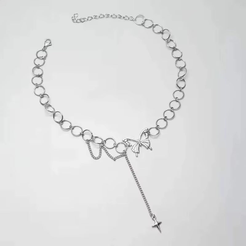 Butterfly Charm Choker Necklace – Silver Aesthetic Choker Necklace 