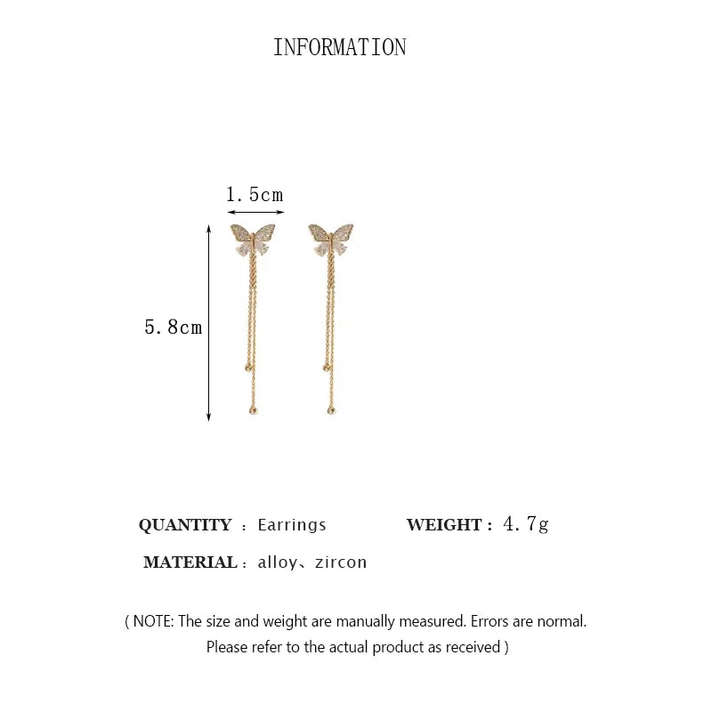 Exquisite Butterfly Long Tassel Earrings Two Ways to Wear Rhinestone Drop Earings for Women Party Wedding Jewelry Girls Gifts