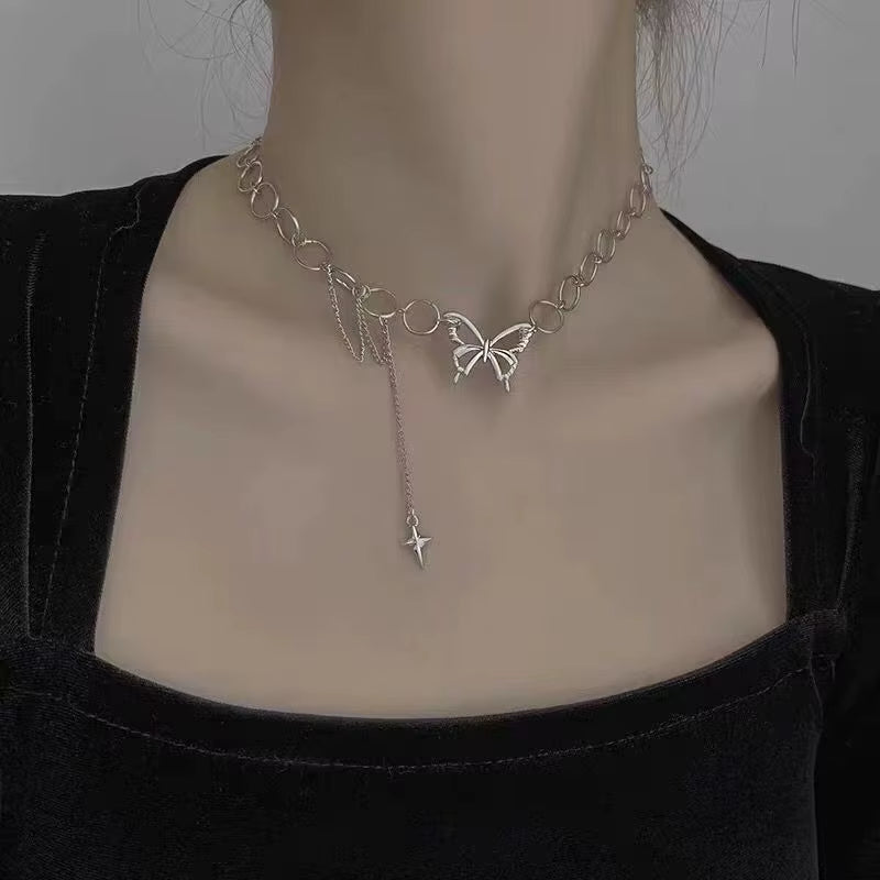 Butterfly Charm Choker Necklace – Silver Aesthetic Choker Necklace 