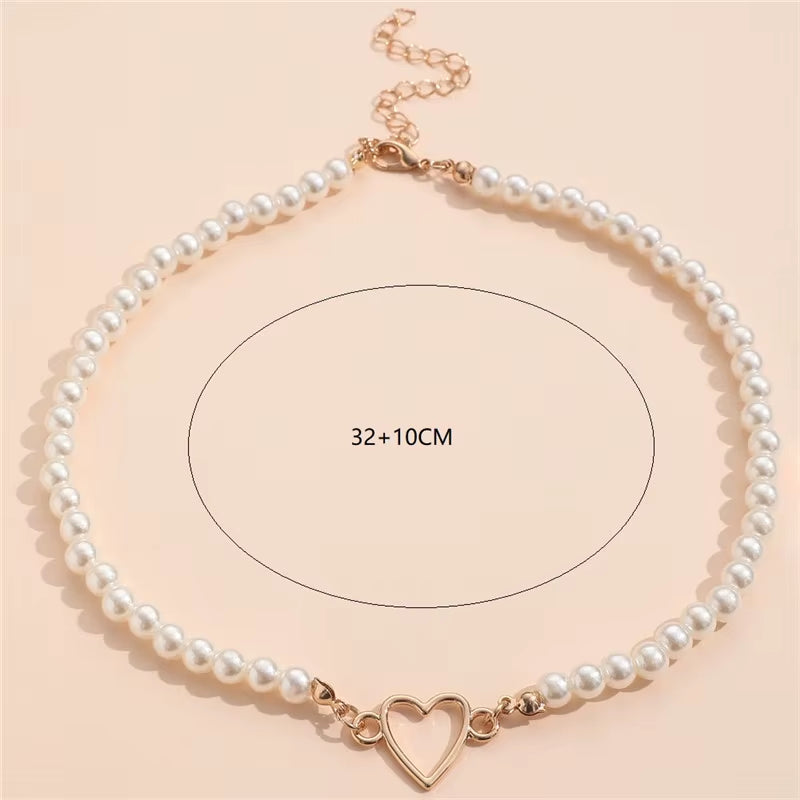 Imitation Pearl Trendy Love Heart Choker Necklace Female Personality Party Fashion Clavicle Collier Colar Perlas Collar Gift