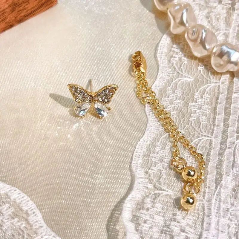 Exquisite Butterfly Long Tassel Earrings Two Ways to Wear Rhinestone Drop Earings for Women Party Wedding Jewelry Girls Gifts